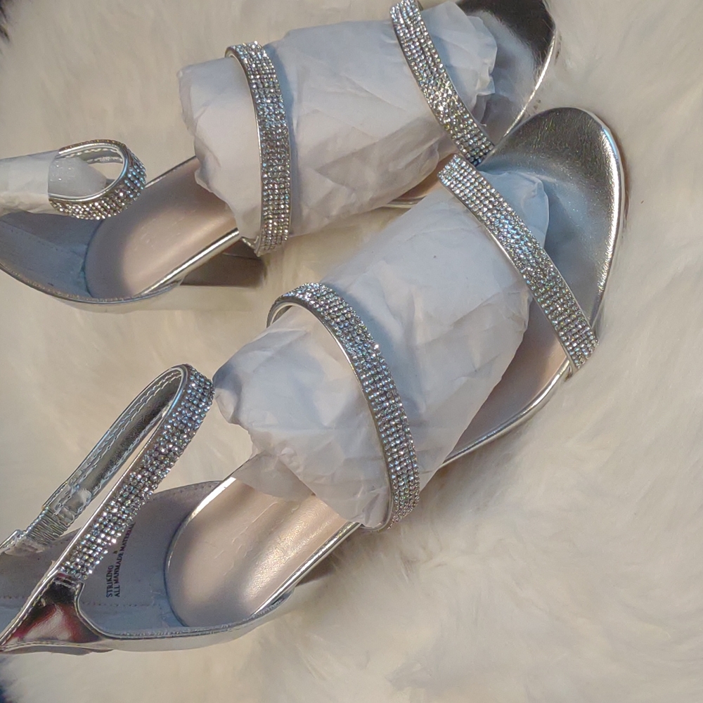Brand New David's Bridal Silver with rhinestone heels